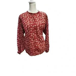 Ann Taylor Loft Long sleeve, button down, floral print, burgundy Prairie Top  M